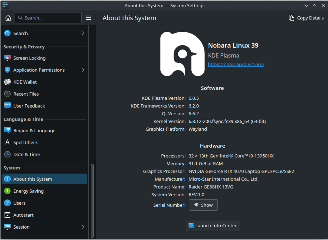 Nobara Linux Screenshot